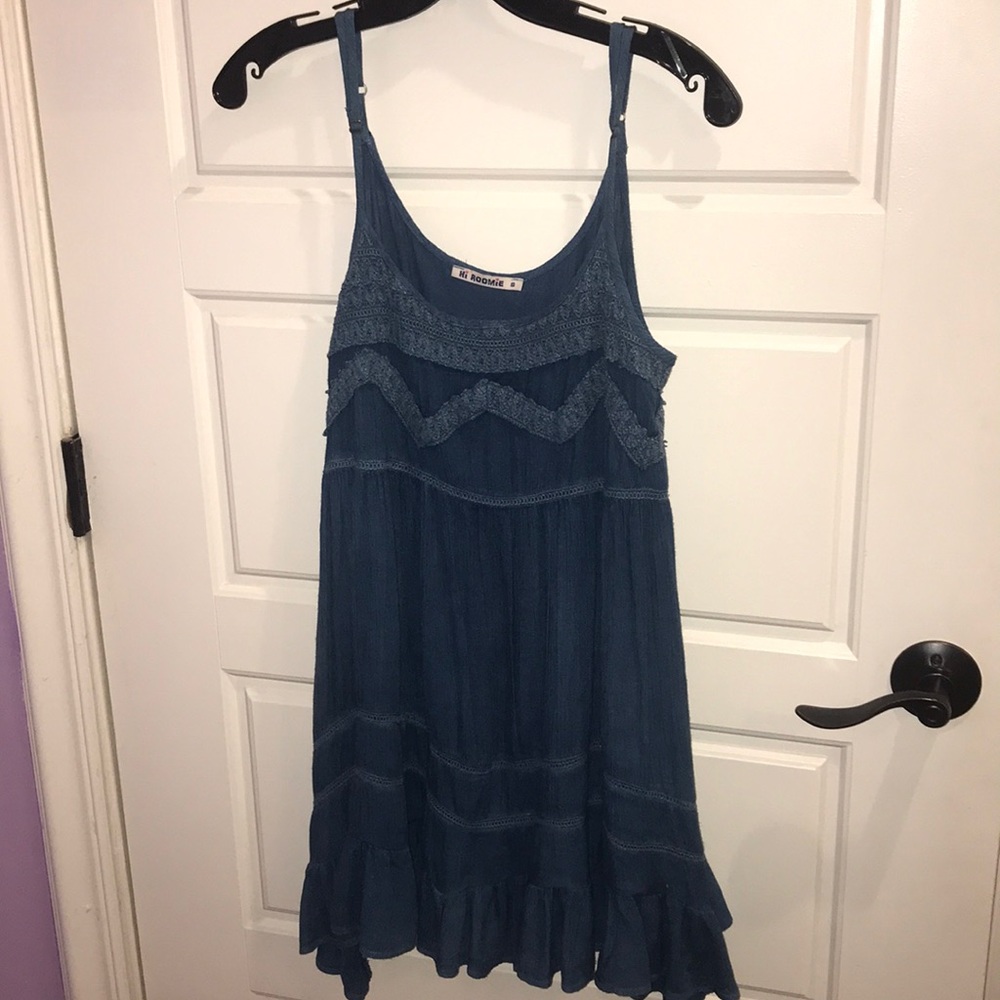 Blue Spaghetti Strap Flow Dress